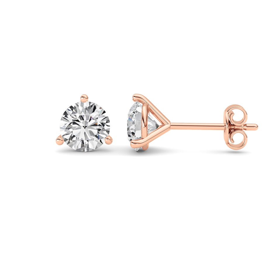 3Cttw Round Shaped Lab Grown Diamond (G/VS) ThreeProng Martini Stud Earrings in 14K White Gold