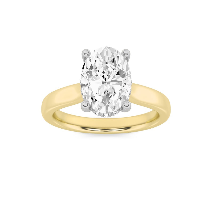 1Cttw Oval Shaped Lab Grown Diamond (F/VS) HiddenHalo Cathedral Shank Engagement Ring in 14K Gold