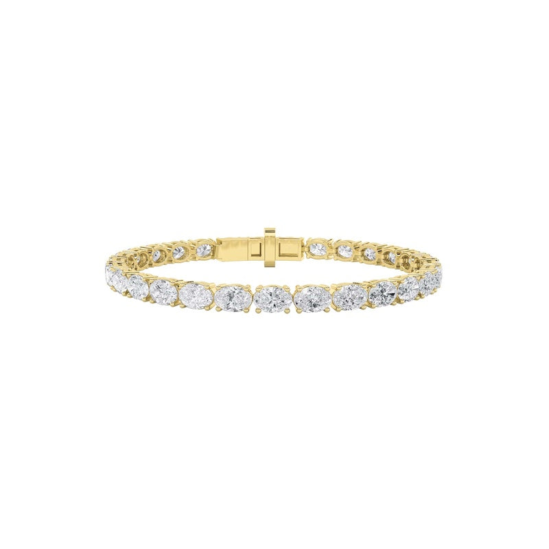 10CTW Oval Shaped Lab Grown Diamond (G/VS) Tennis Bracelet in 14K Gold