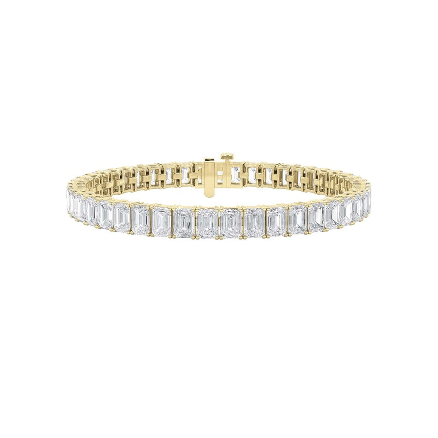 18.5Cttw Emerald Shaped Lab Grown Diamond (F/VS) East West Line Bracelet in 14K Gold