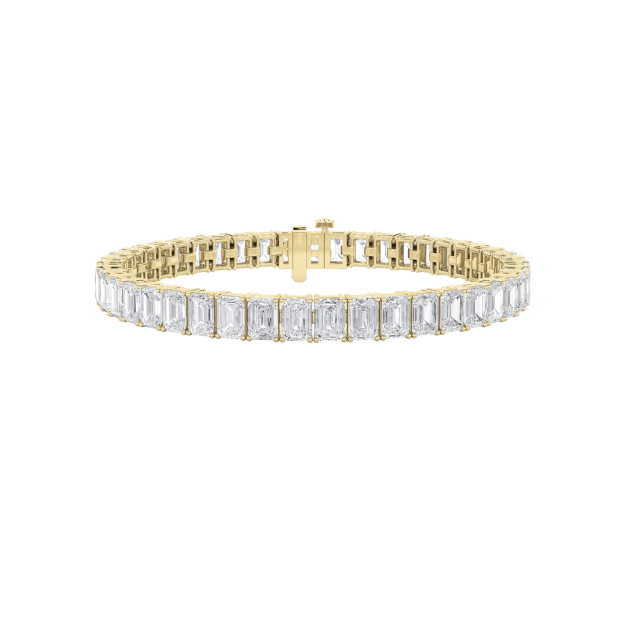 18.5Cttw Emerald Shaped Lab Grown Diamond (F/VS) East West Line Bracelet in 14K Gold
