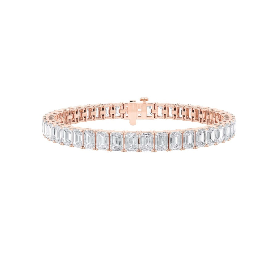 21.5Cttw Emerald Shaped Lab Grown Diamond (G/VS) East West Line Bracelet in 14K Gold