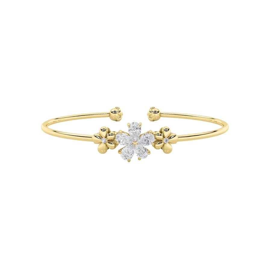 1.5Cttw Pear Shaped Lab Grown Diamond (F/VS) FancyFlower Bangle Bracelet in 14K Gold