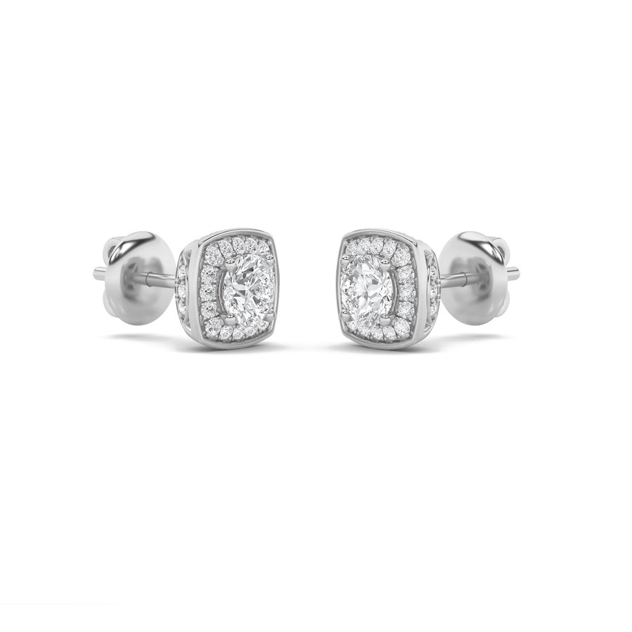 1Cttw Round Shaped Lab Grown Diamond (F/VS) Halo Stud Earrings in 14K Gold