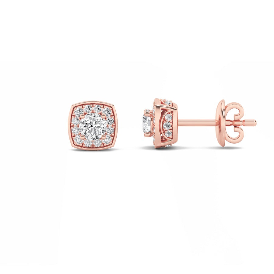 Round Shape Halo Stud Earrings lab grown diamond