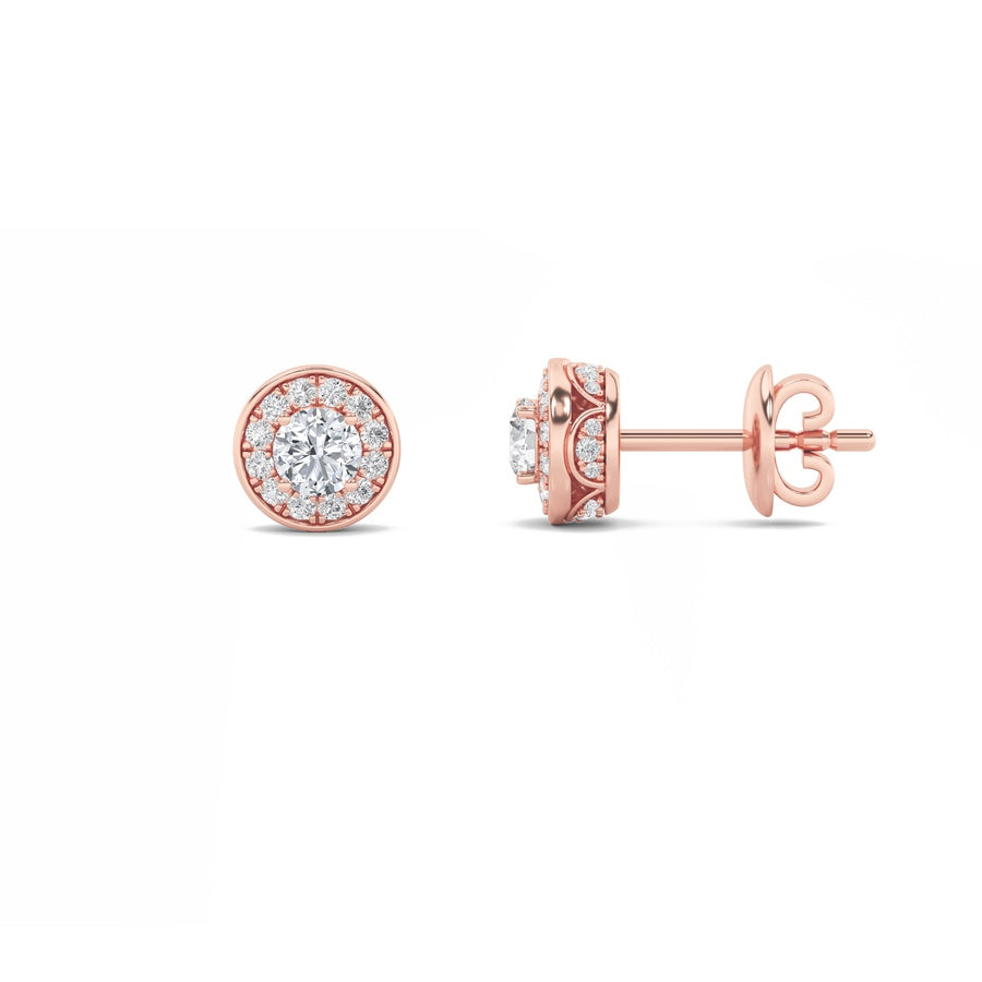 Round Shape Halo Stud Earrings lab grown diamond