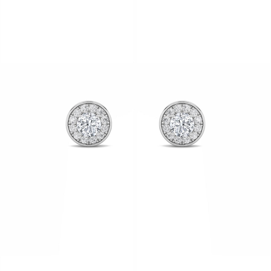 2Cttw Round Shaped Lab Grown Diamond (F/VS) Halo Stud Earrings in 14K Gold
