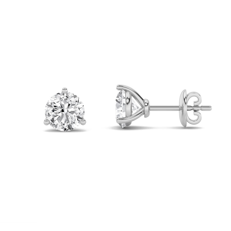 1Cttw Round Shaped Lab Grown Diamond (F/VS) ThreeProng Martini Stud Earrings in 14K Gold