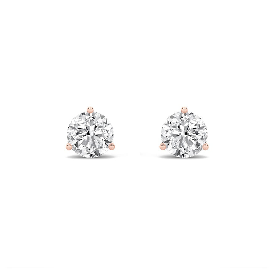 1Cttw Round Shaped Lab Grown Diamond (F/VS) ThreeProng Martini Stud Earrings in 14K Gold