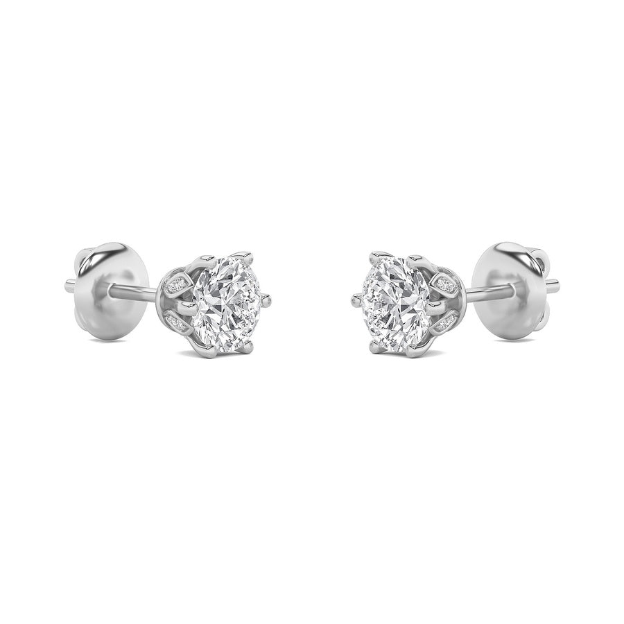 2Cttw Round Shaped Lab Grown Diamond (F/VS) TulipHead Stud Earrings in 14K Gold