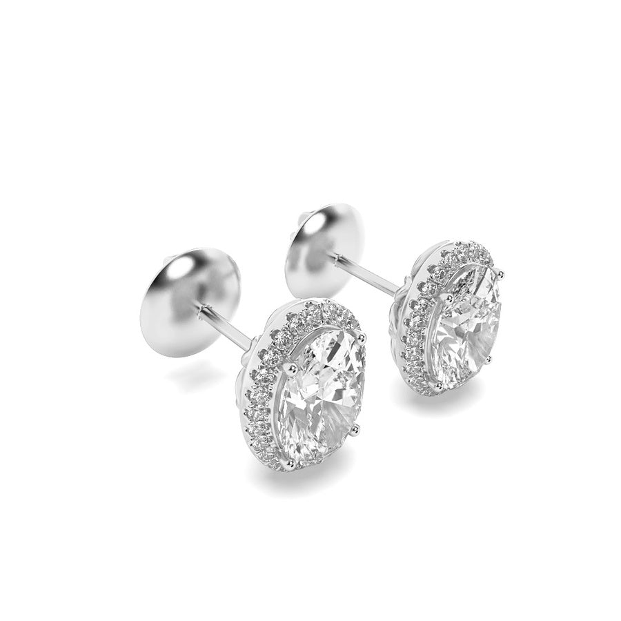 Oval Shape Halo Stud Earrings lab grown diamond