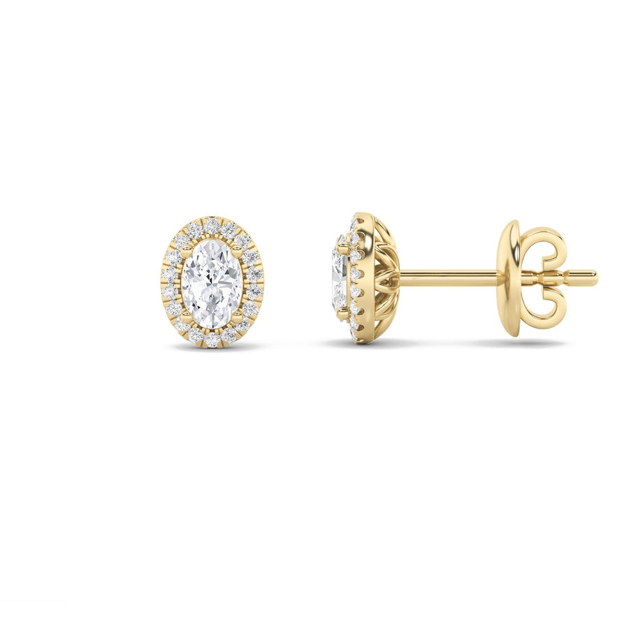 Oval Shape Halo Stud Earrings lab grown diamond
