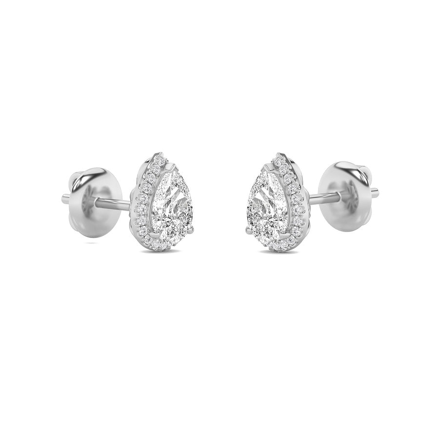 1Cttw Pear Shaped Lab Grown Diamond (F/VS) Halo Stud Earrings in 14K Gold