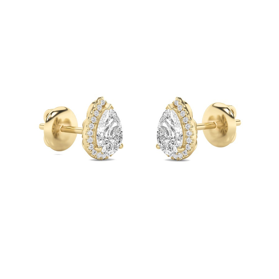 1Cttw Pear Shaped Lab Grown Diamond (F/VS) Halo Stud Earrings in 14K Gold