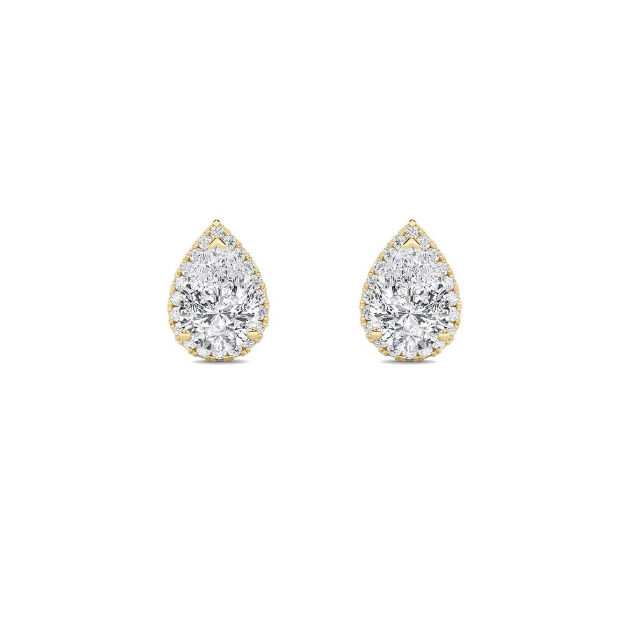 1Cttw Pear Shaped Lab Grown Diamond (F/VS) Halo Stud Earrings in 14K Gold