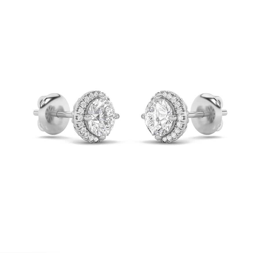 Round Shape Halo Stud Earrings lab grown diamond