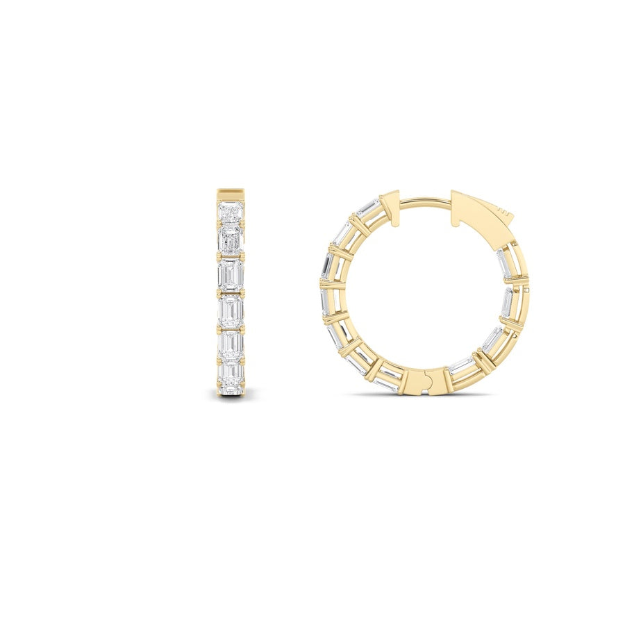4Cttw Emerald Shaped Lab Grown Diamond (F/VS) Inside Out Hoop Earrings in 14K Gold