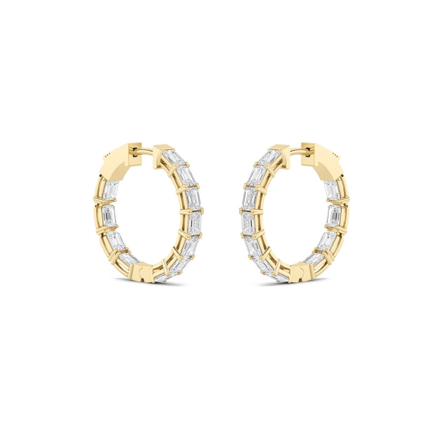 4Cttw Emerald Shaped Lab Grown Diamond (F/VS) Inside Out Hoop Earrings in 14K Gold