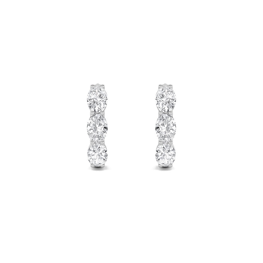 Oval Shape Three Stone Huggie Earrings lab grown diamond