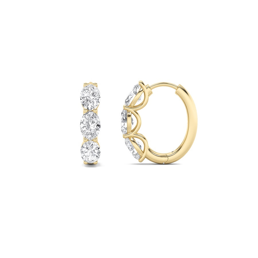 Oval Shape Three Stone Huggie Earrings lab grown diamond