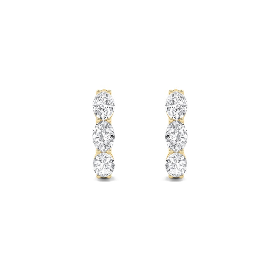 Oval Shape Three Stone Huggie Earrings lab grown diamond