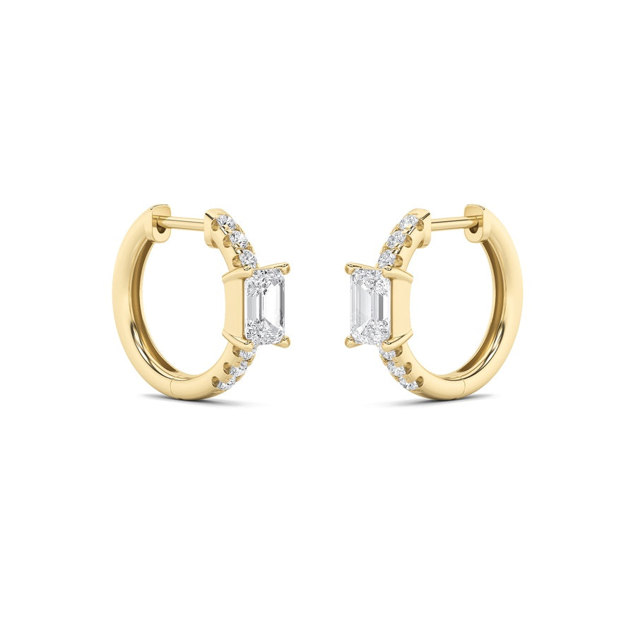 Emerald Shape Solitare Accent Huggie Earrings lab grown diamond
