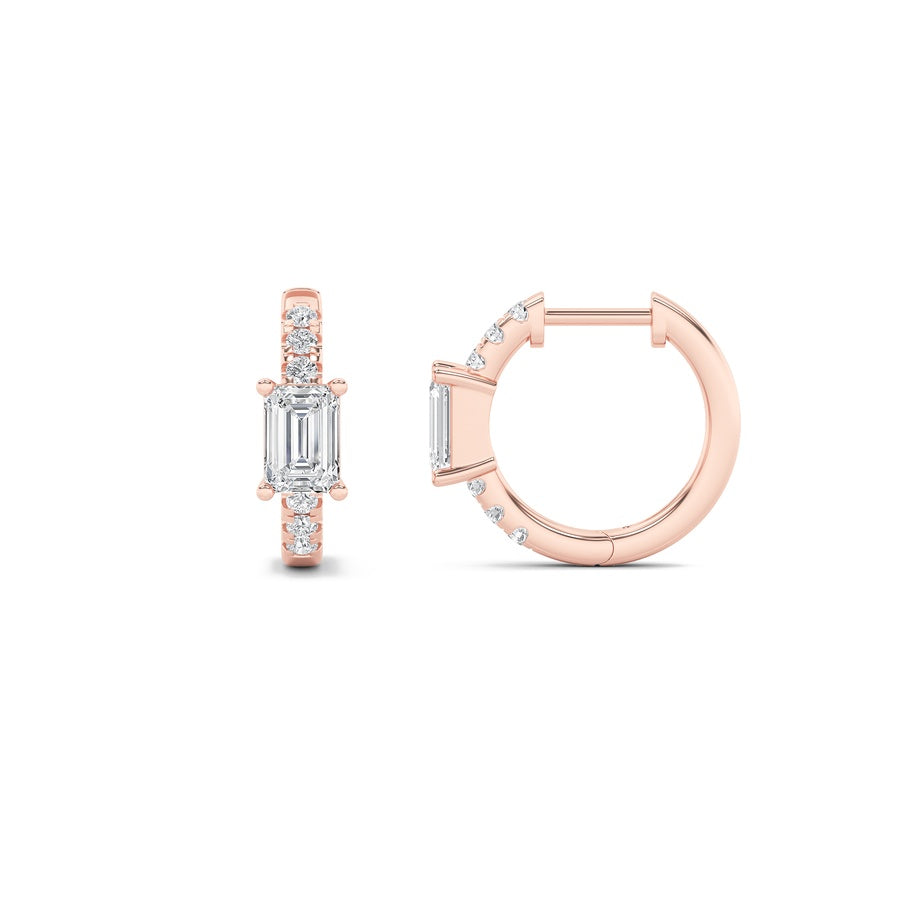 Emerald Shape Solitare Accent Huggie Earrings lab grown diamond