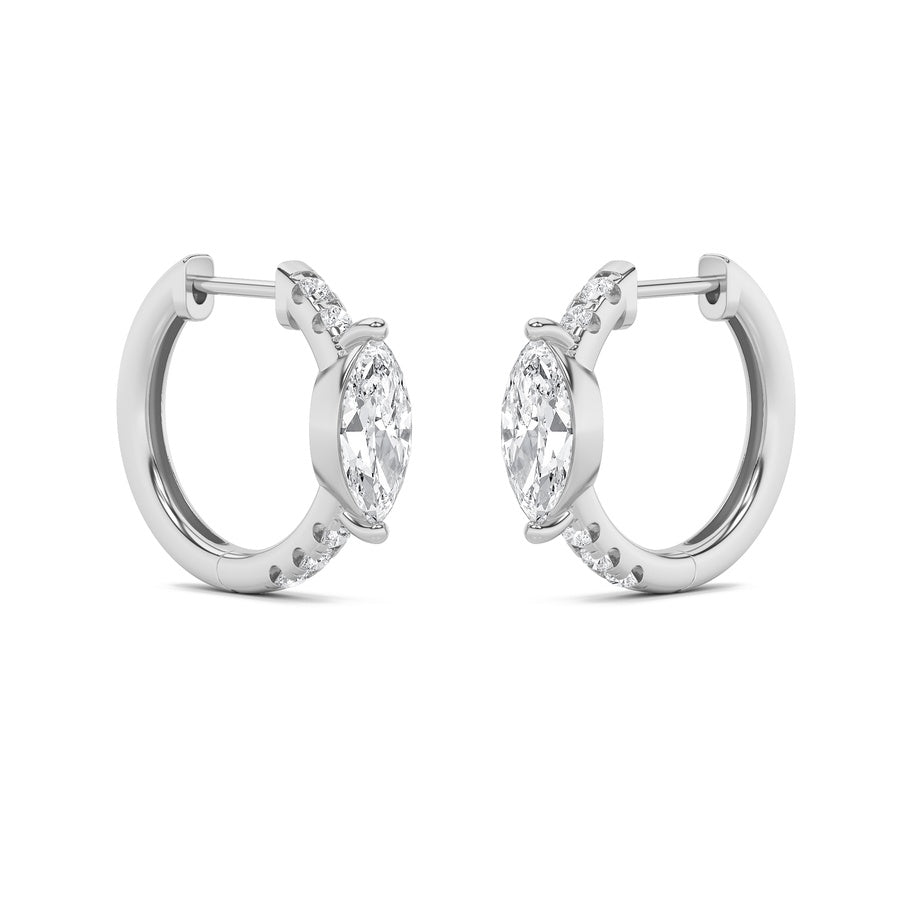 1.5Cttw Marquise Shaped Lab Grown Diamond (F/VS) Solitare Accent Huggie Earrings in 10K Gold