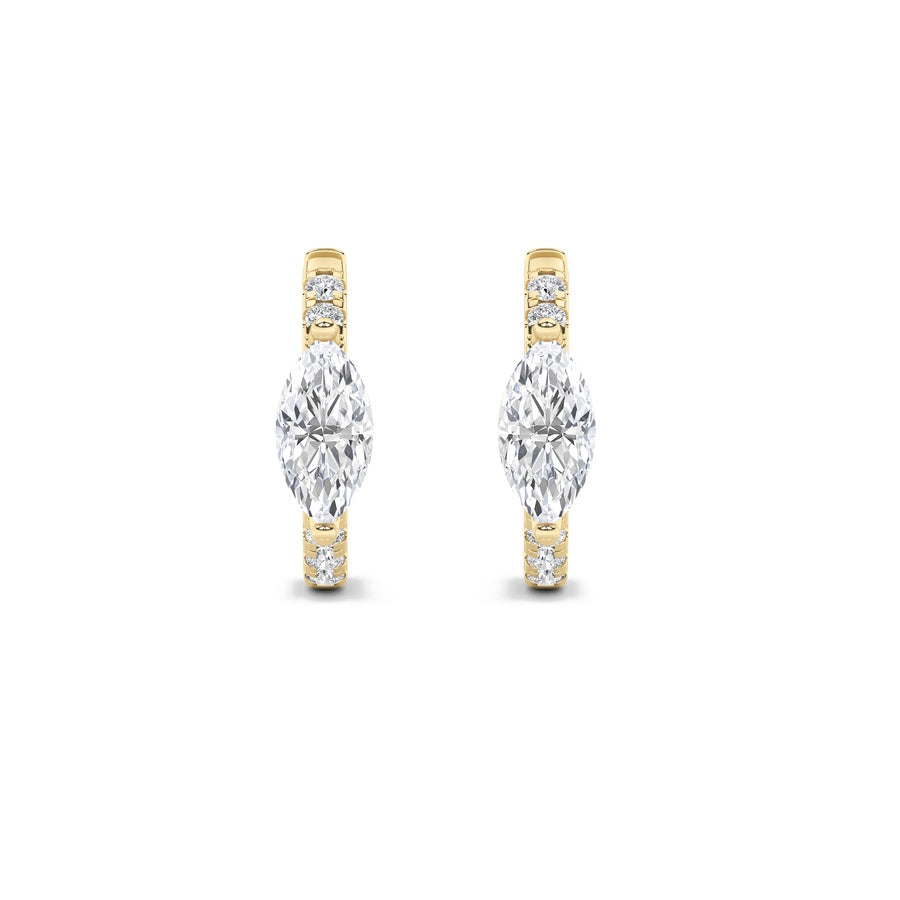 1.5Cttw Marquise Shaped Lab Grown Diamond (F/VS) Solitare Accent Huggie Earrings in 10K Gold