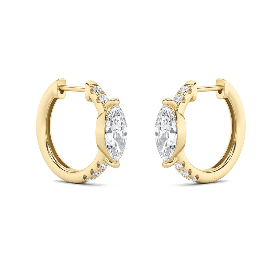 1.5Cttw Marquise Shaped Lab Grown Diamond (F/VS) Solitare Accent Huggie Earrings in 10K Gold