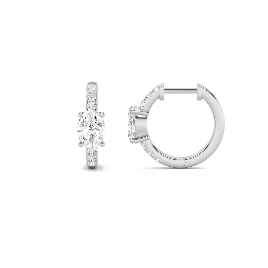 Oval Shape Solitare Accent Huggie Earrings lab grown diamond
