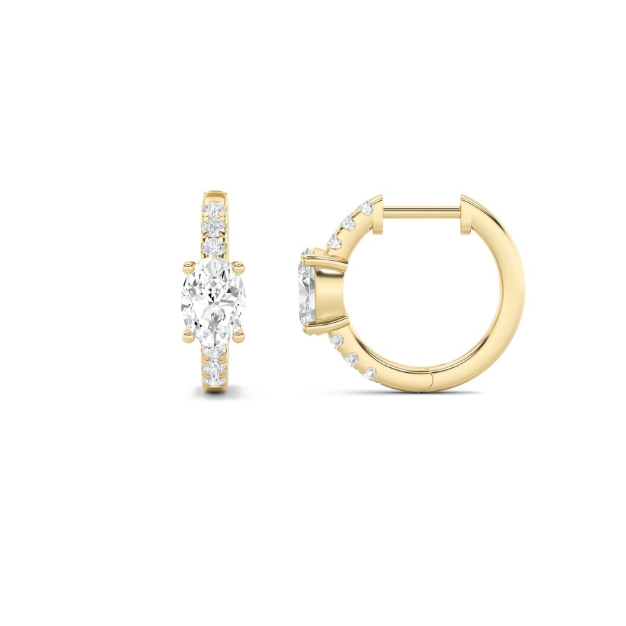 Oval Shape Solitare Accent Huggie Earrings lab grown diamond