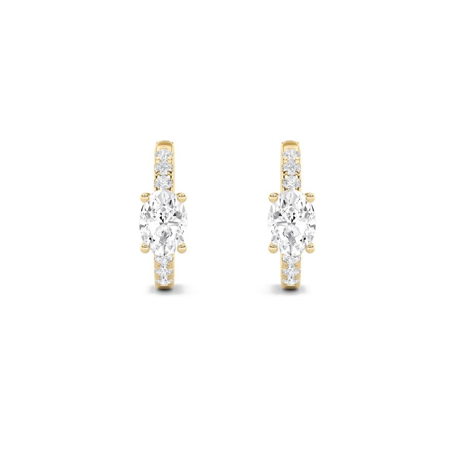 1.5Cttw Oval Shaped Lab Grown Diamond (F/VS) Solitare Accent Huggie Earrings in 14K Gold