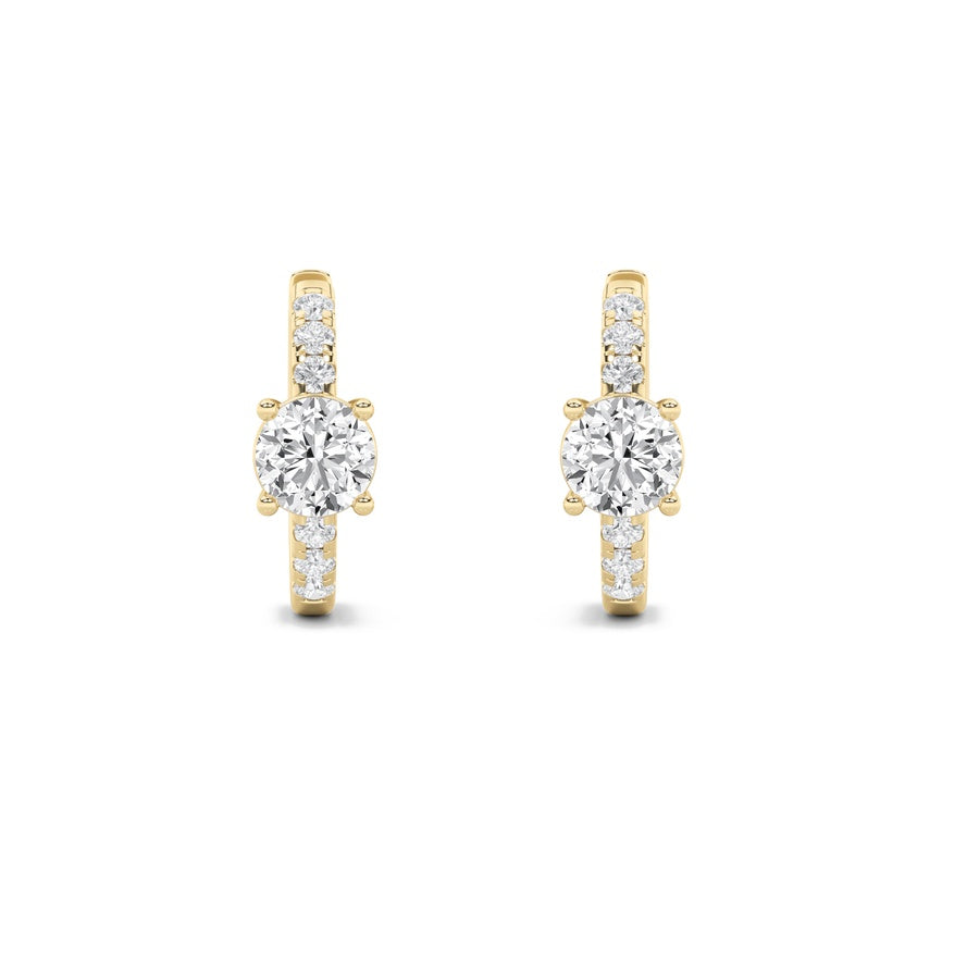 1.5Cttw Round Shaped Lab Grown Diamond (F/VS) Solitare Accent Huggie Earrings in 14K Gold