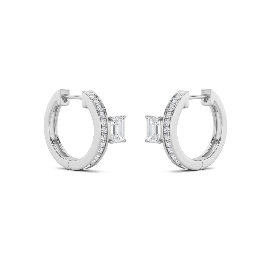 Emerald Shape Accented Huggie Earrings lab grown diamond