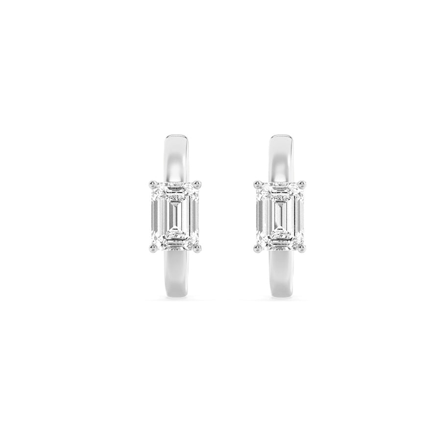 Emerald Shape Solitaire Huggie Earrings lab grown diamond