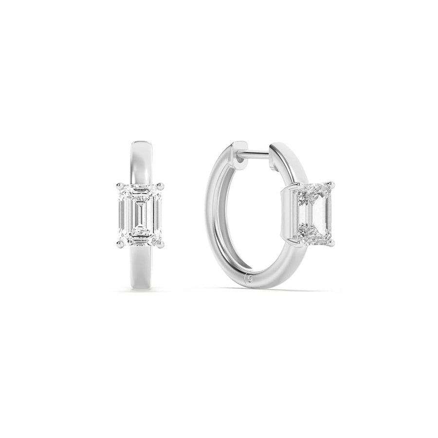 Emerald Shape Solitaire Huggie Earrings lab grown diamond