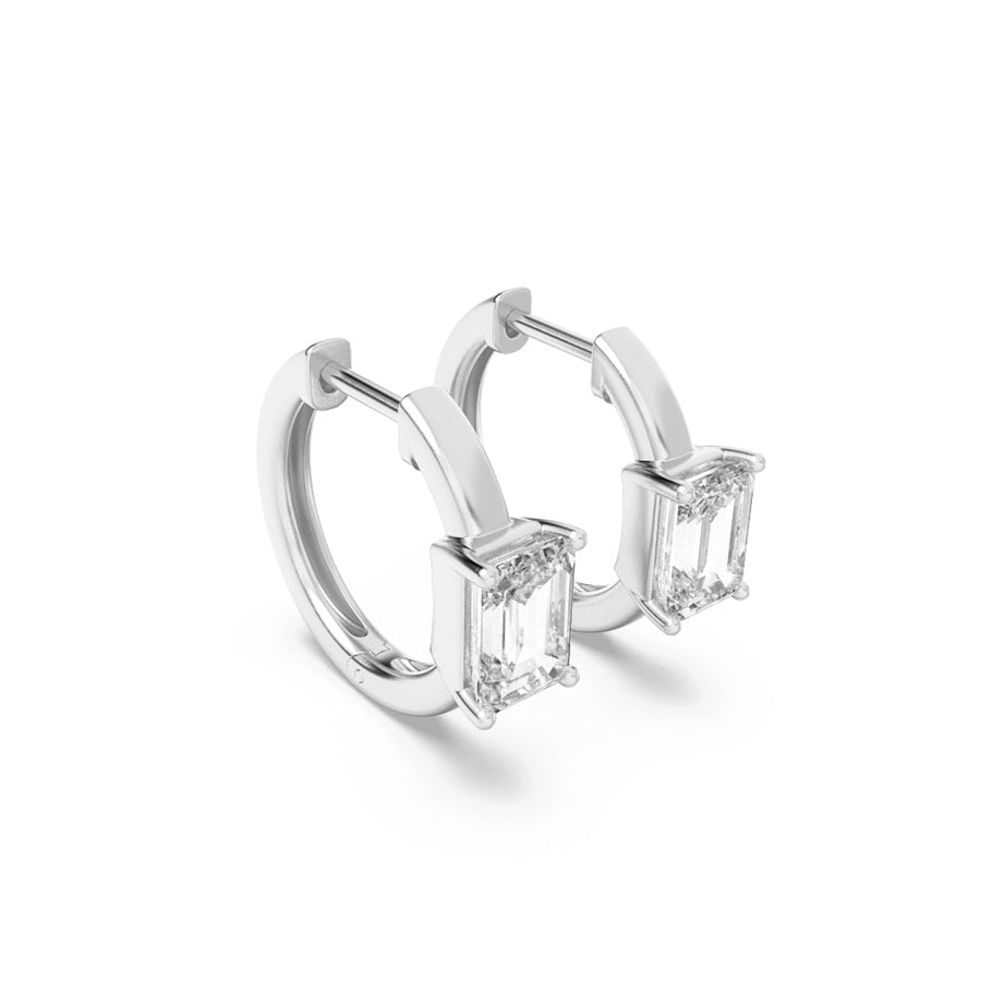 Emerald Shape Solitaire Huggie Earrings lab grown diamond