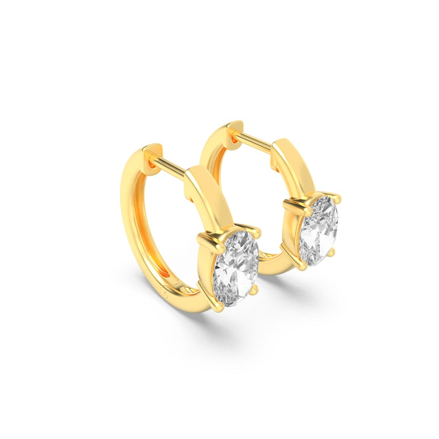 1.5Cttw Oval Shaped Lab Grown Diamond (F/VS) Solitaire Huggie Earrings in 14K Gold