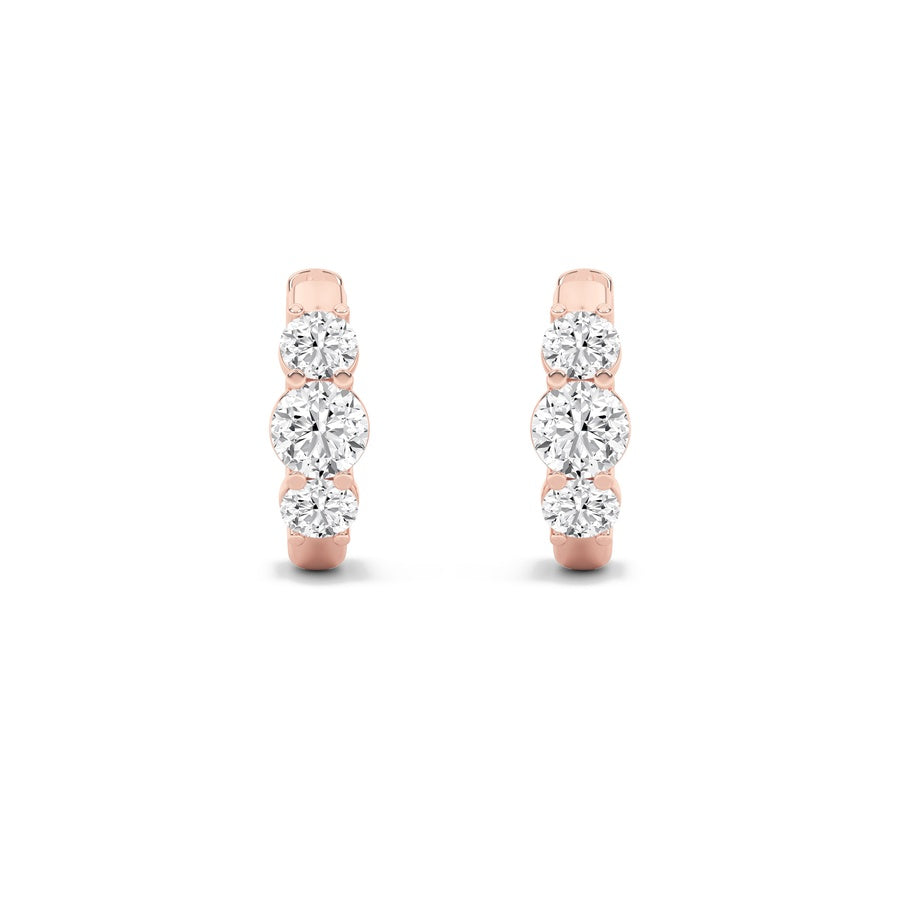 Round Shape Three Stone Huggie Earrings lab grown diamond