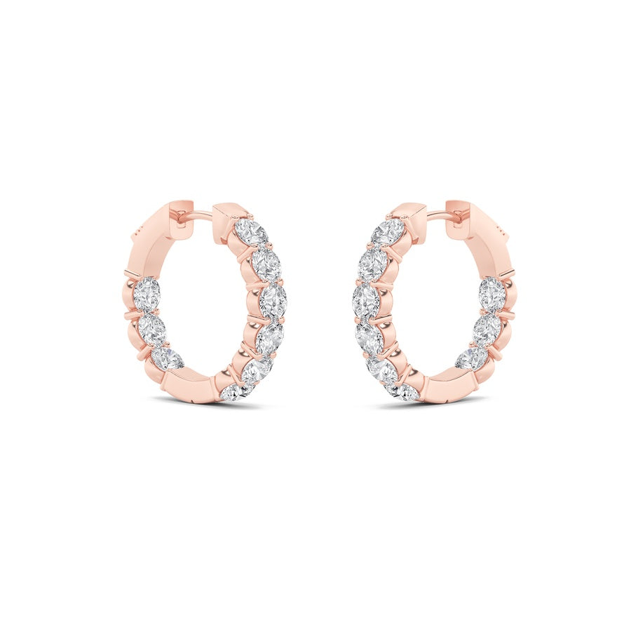 3Cttw Round Shaped Lab Grown Diamond (F/VS) Insideout Hoop Earrings in 14K Gold