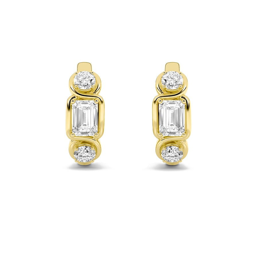 2.5Cttw Emerald Shaped Lab Grown Diamond (F/VS) Three Stone Earrings in 14K Gold