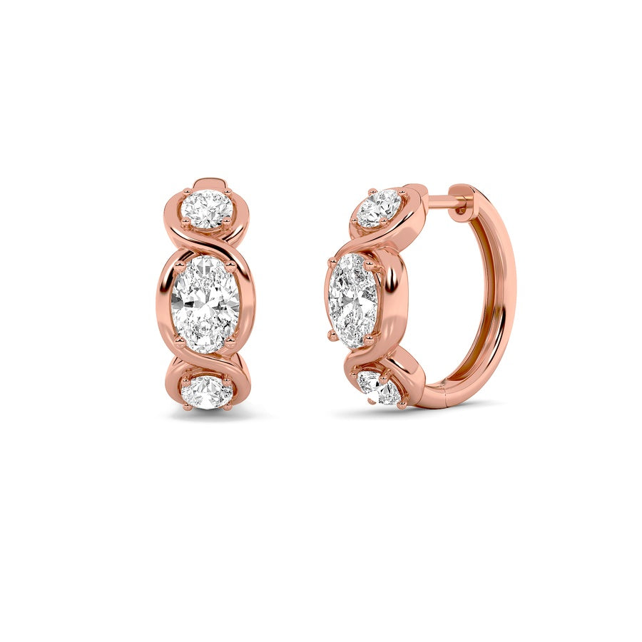 Oval Shape Three Stone Huggie Earrings lab grown diamond