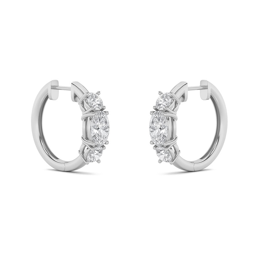 Oval Shape Three Stone Huggie Earrings lab grown diamond