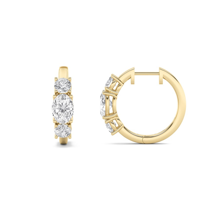 Oval Shape Three Stone Huggie Earrings lab grown diamond