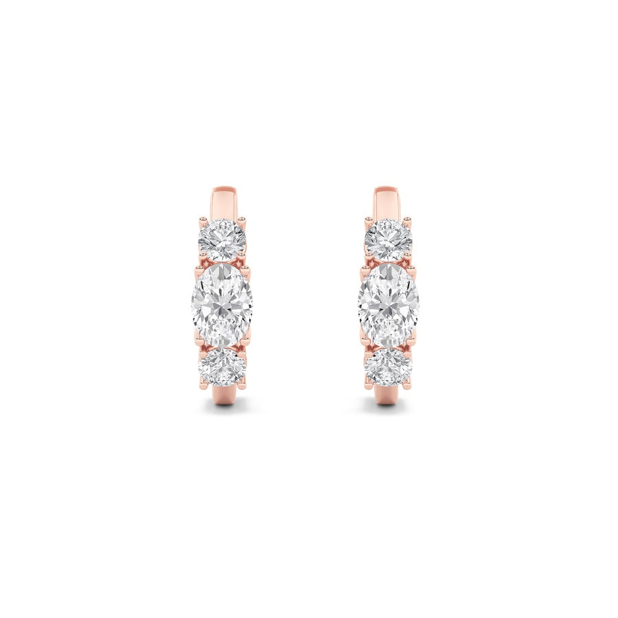 Oval Shape Three Stone Huggie Earrings lab grown diamond
