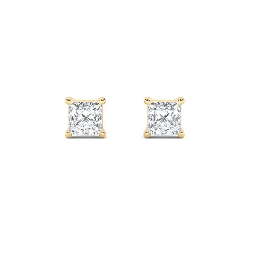 3Cttw Princess Shaped Lab Grown Diamond (F/VS) Classic Basket Set Stud Earrings in 14K Gold