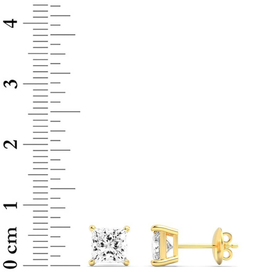 3Cttw Princess Shaped Lab Grown Diamond (F/VS) Classic Basket Set Stud Earrings in 14K Gold