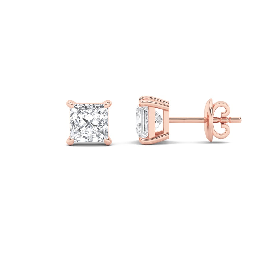 5Cttw Princess Shaped Lab Grown Diamond (F/VS) Classic Basket Set Stud Earrings in 14K Gold