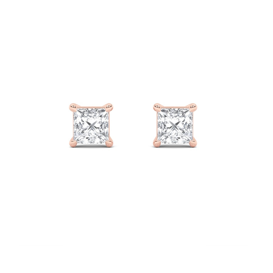 5Cttw Princess Shaped Lab Grown Diamond (F/VS) Classic Basket Set Stud Earrings in 14K Gold